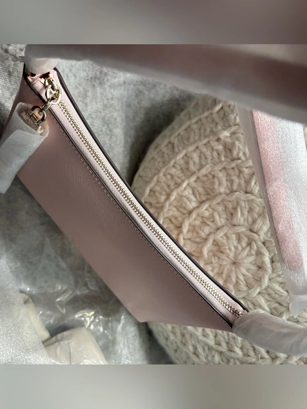 ♠️kate spade Sadie chalk pink Saffiano leather crossbody bag gold hardware KE594